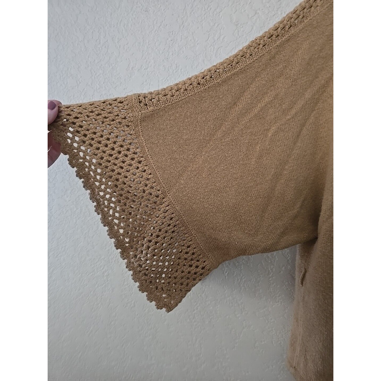 Boston Proper Brown Open Front Crochet Knit Cardigan Sweater Womans Size Medium — image 4 of 5